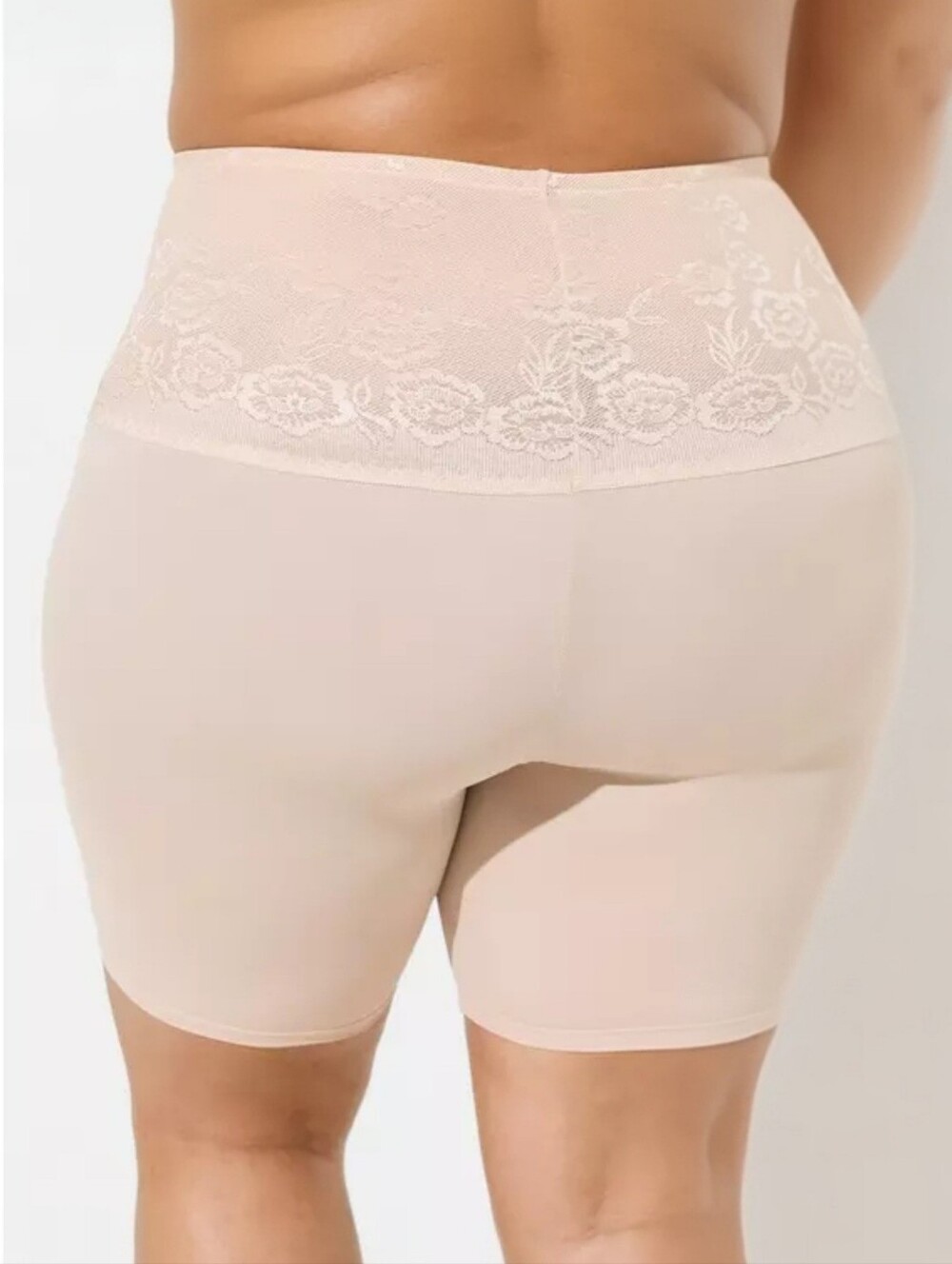 High-Waist Lace Panel Shaping Shorts - Light Blush